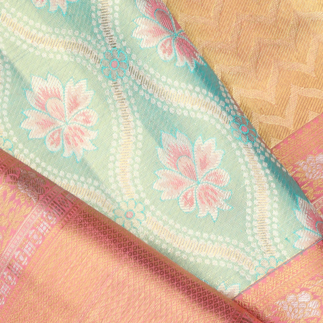 Light Blue Tissue Kanjivaram Silk Saree With Floral Pattern