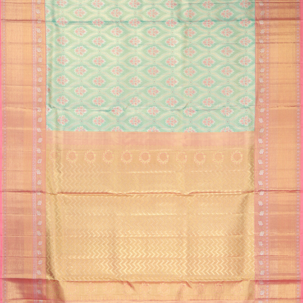Light Blue Tissue Kanjivaram Silk Saree With Floral Pattern