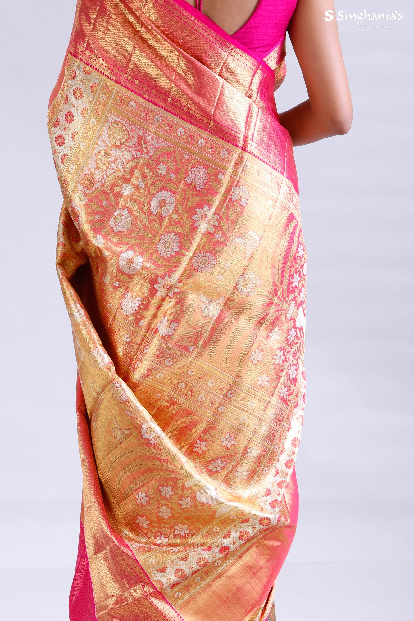 Pastel Blue Tissue Korvai Kanjivaram Silk Saree With Floral Pattern