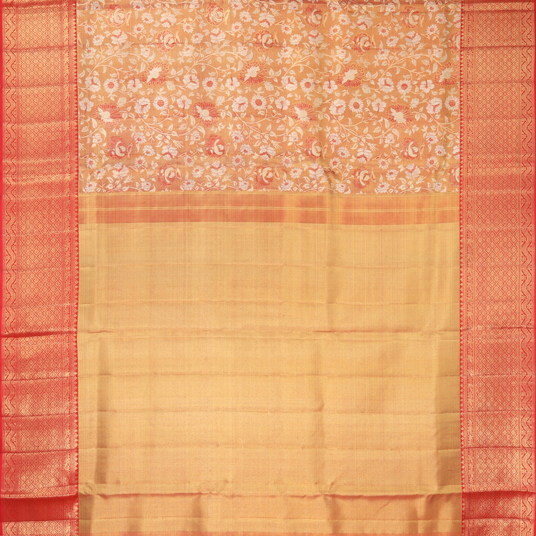 Red Tissue Kanjivaram Silk Saree With Floral Pattern