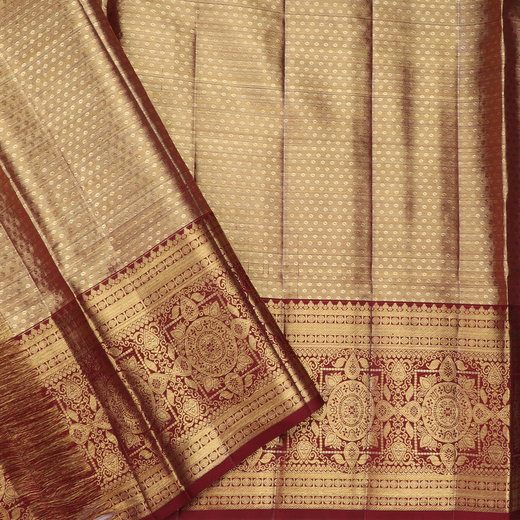 Copper Gold Tissue Kanjivaram Silk Saree With Floral Pattern