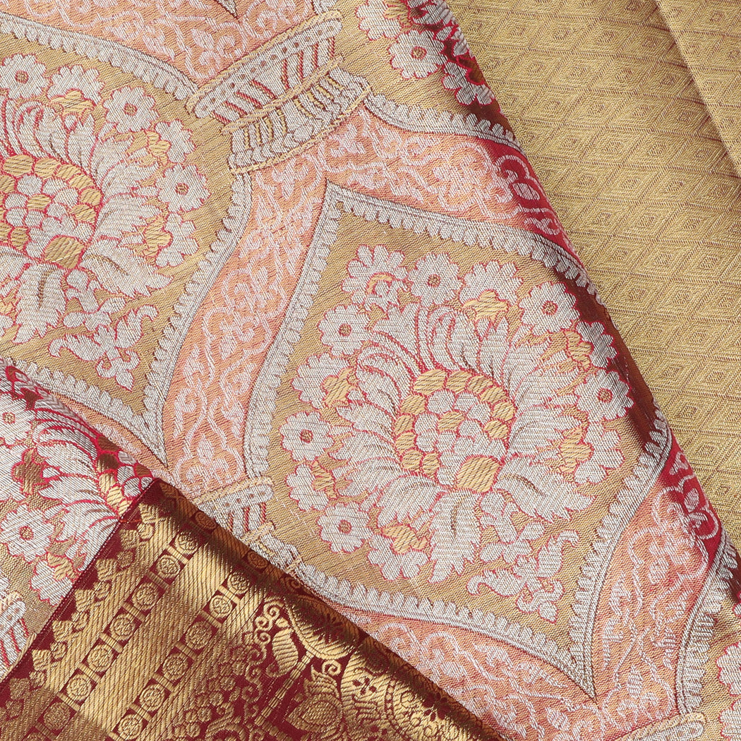Copper Gold Tissue Kanjivaram Silk Saree With Floral Pattern