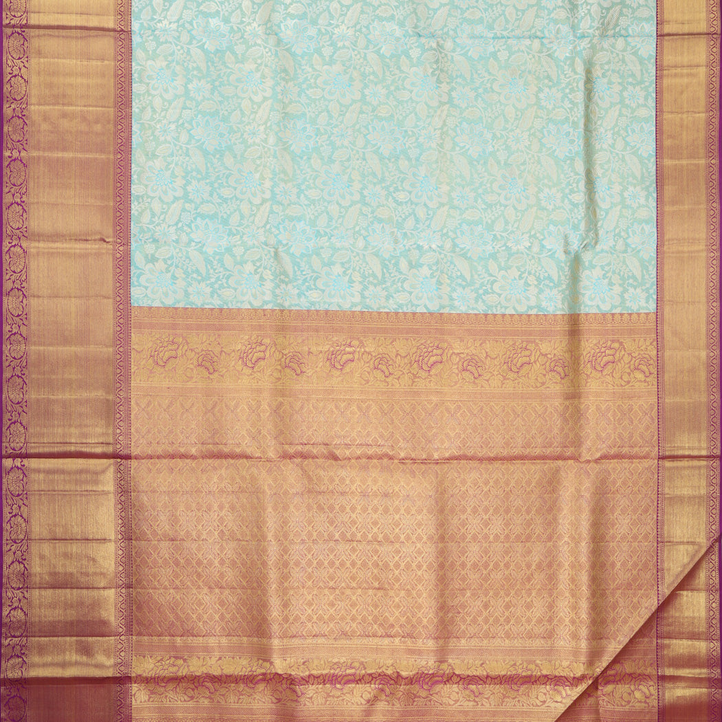Blue Tissue Kanjivaram Silk Saree With Floral Pattern