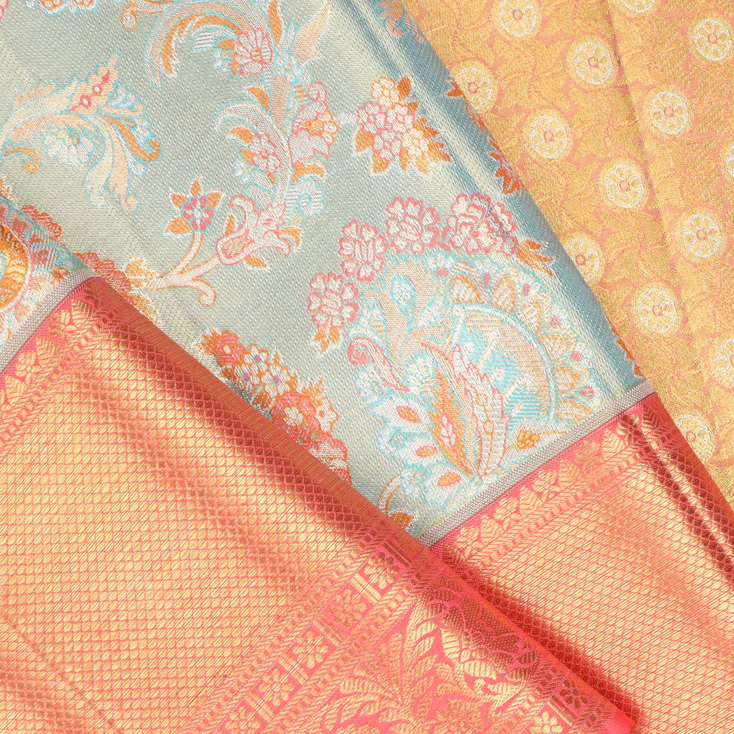 Pastel Blue Tissue Kanjivaram Silk Saree With Floral Motif Pattern