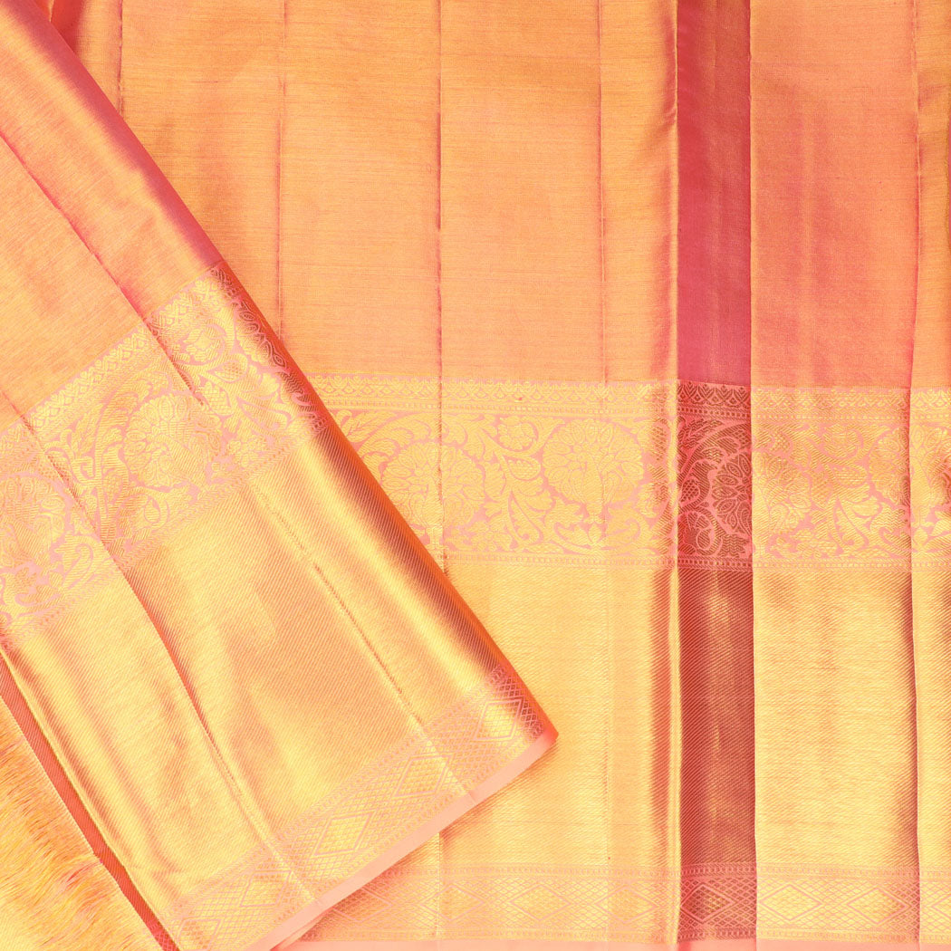 Light Gold Tissue Kanjivaram Silk Saree With Ogival Motif Pattern