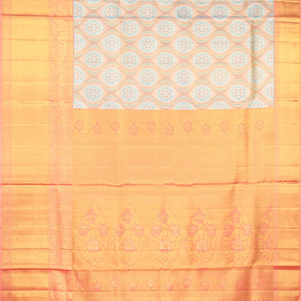Light Gold Tissue Kanjivaram Silk Saree With Ogival Motif Pattern