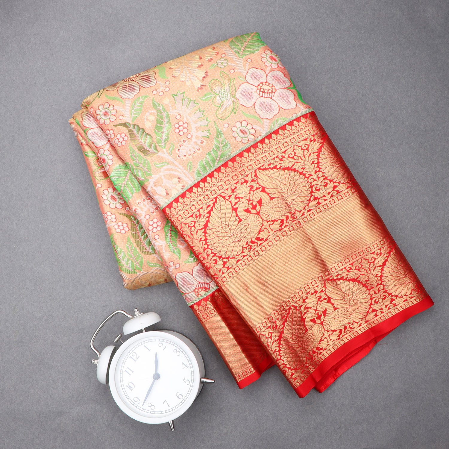 Orange Tissue Kanjivaram Silk With Floral Pattern