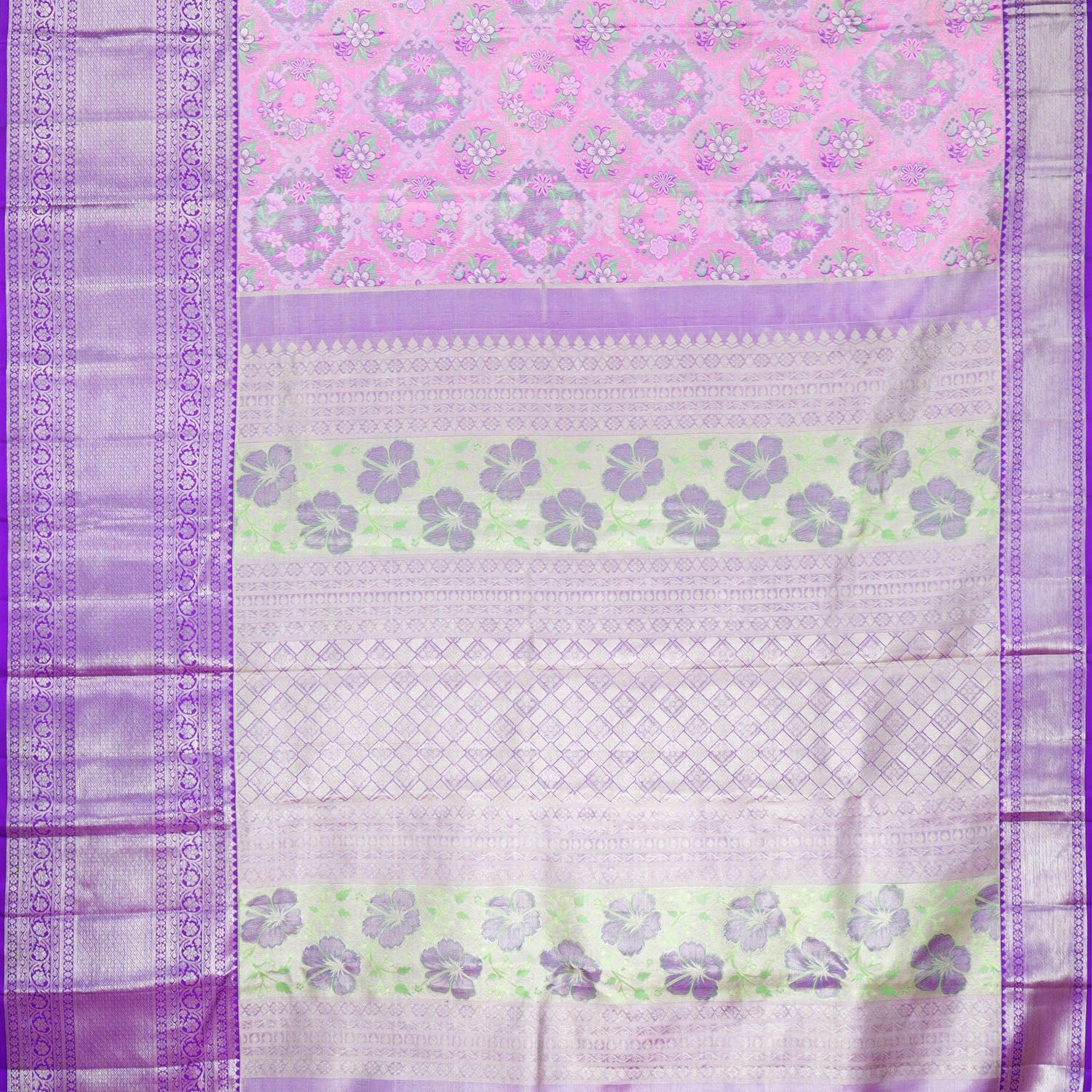 Pink Tissue Kanjivaram Silk Saree With Floral Motif Pattern