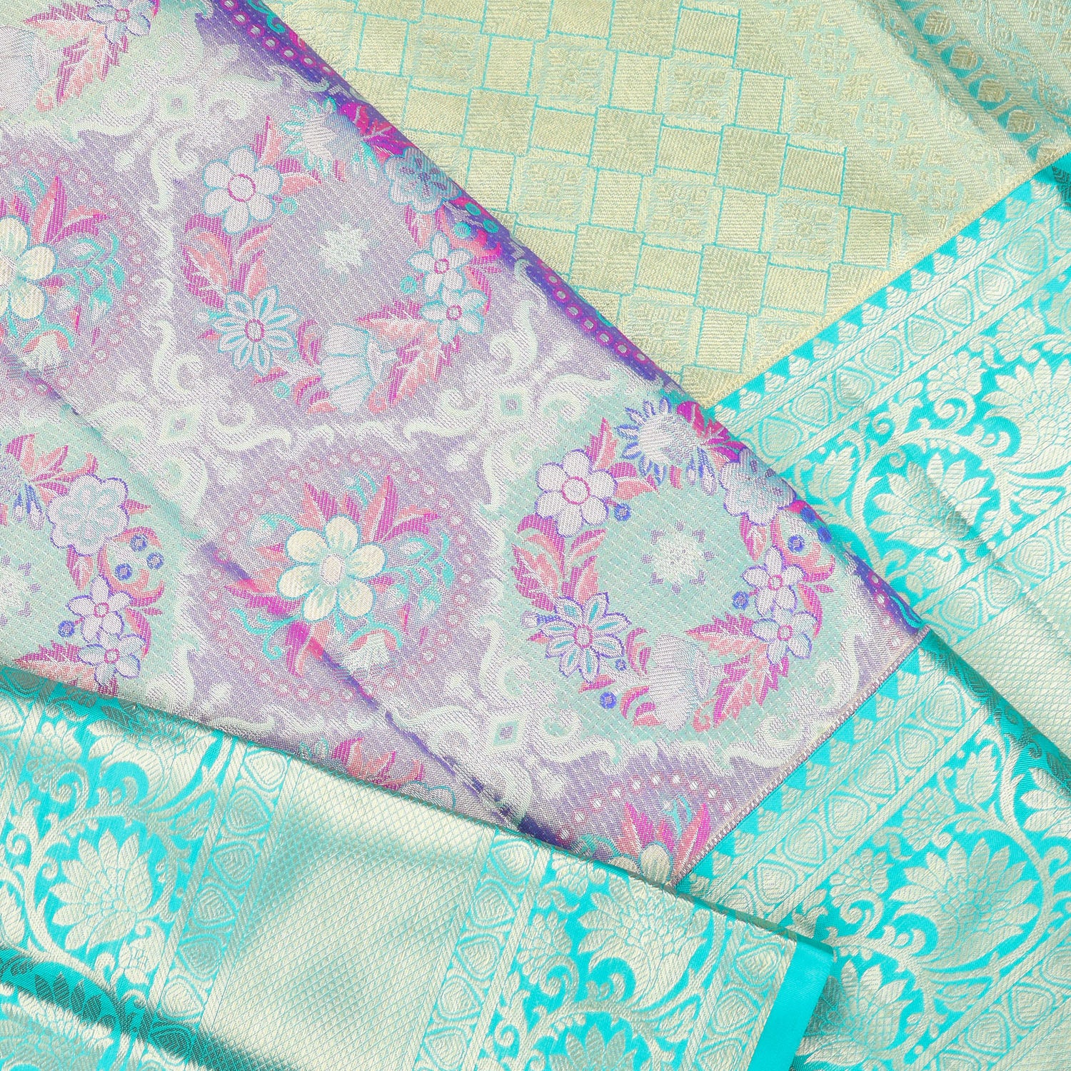 Pastel Purple Tissue Kanjivaram Silk Saree With Floral Pattern