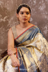 Pale Gold Tissue Kanjivaram Silk Saree With Floral Jaal Design