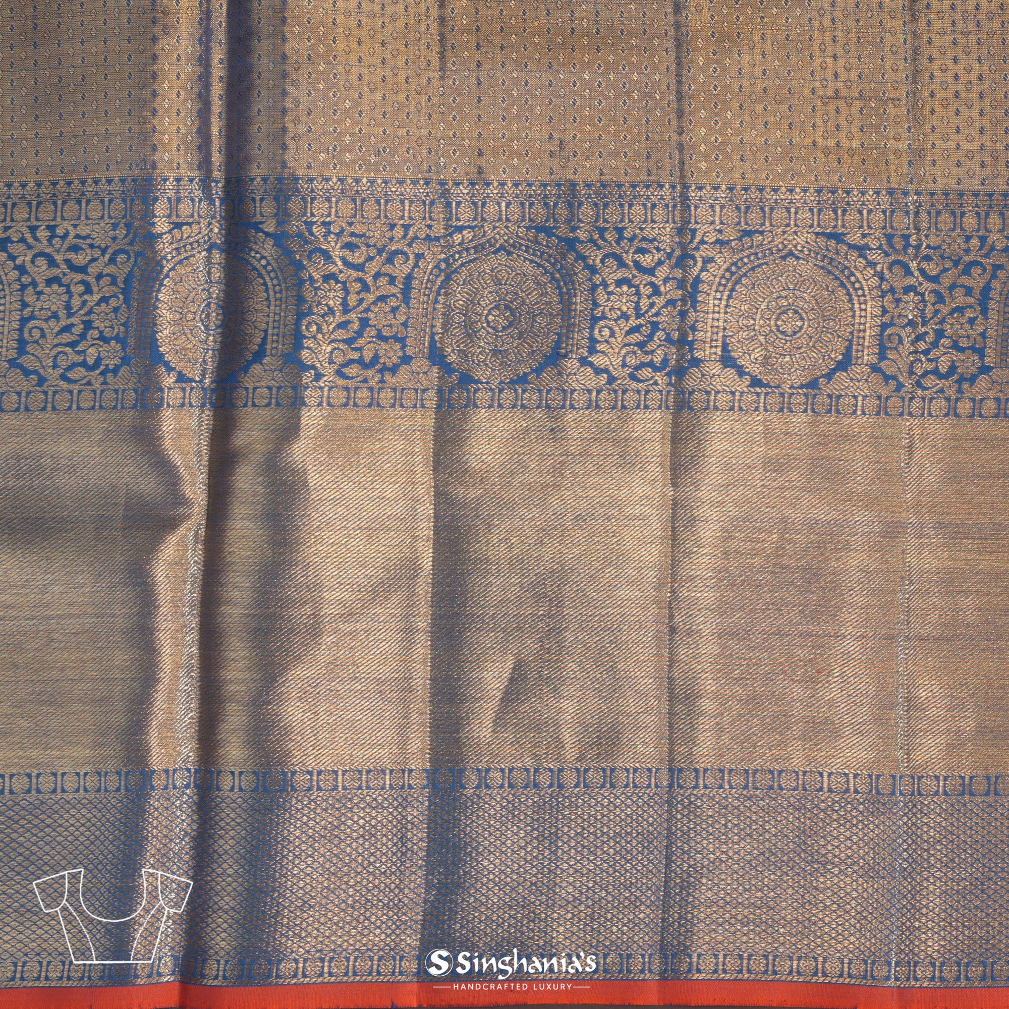 Pale Gold Tissue Kanjivaram Silk Saree With Floral Jaal Design