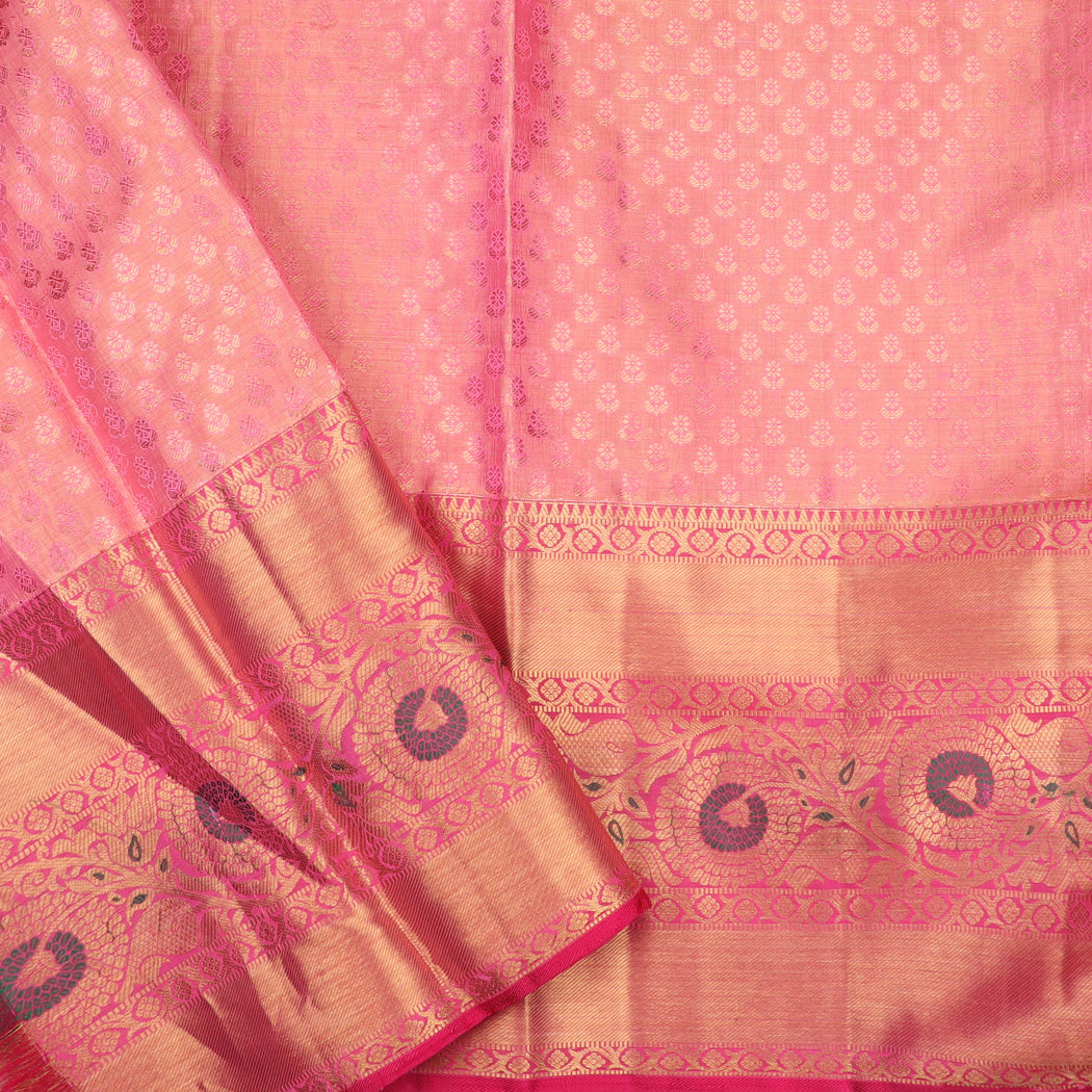 Crimson Red Tissue Kanjivaram Silk Saree With Floral Pattern