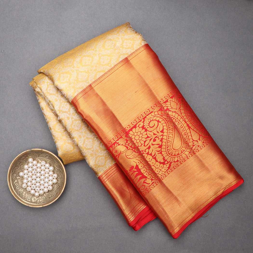 Gold Tissue Kanjivaram Silk Saree With Floral Pattern