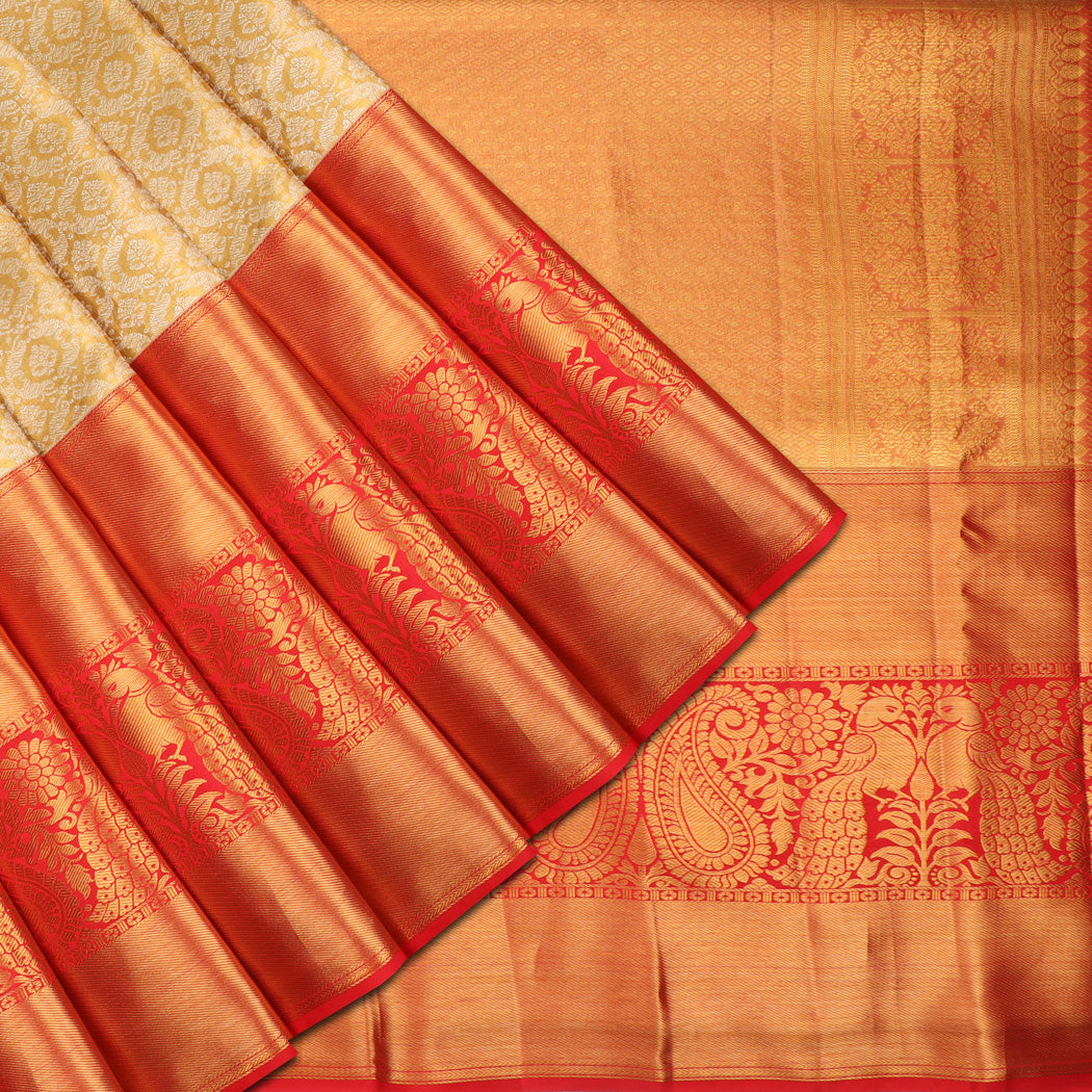 Gold Tissue Kanjivaram Silk Saree With Floral Pattern