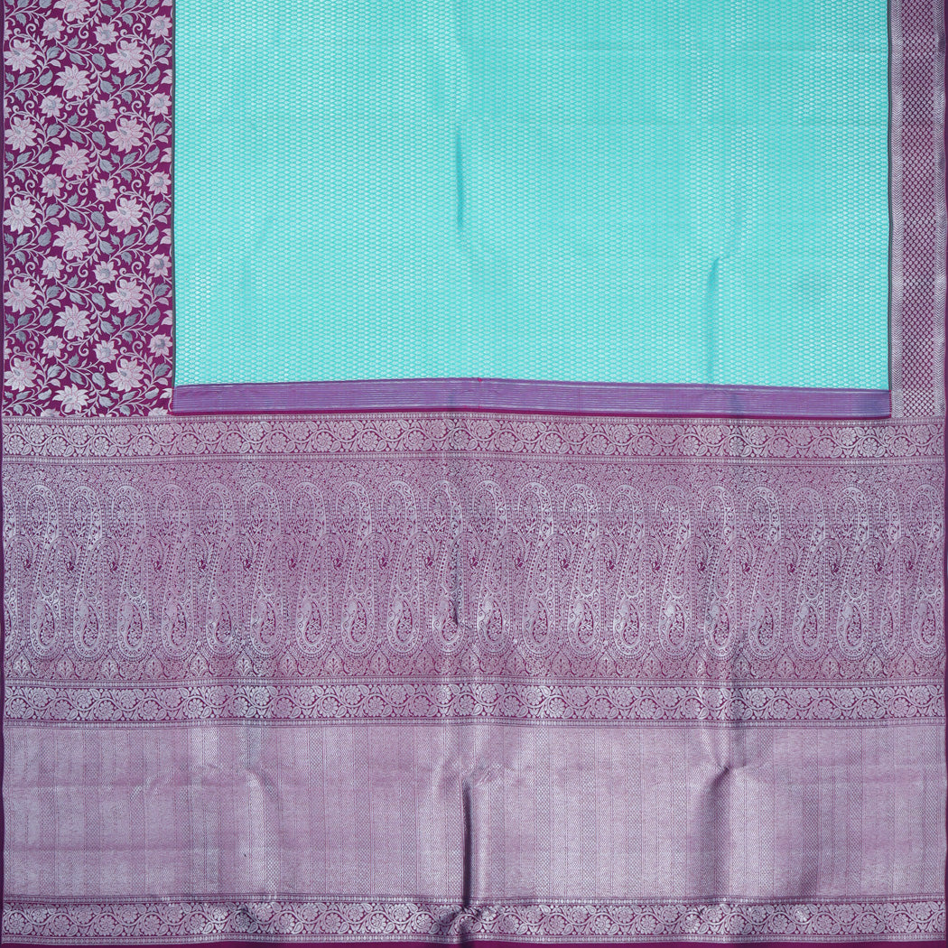 Light Blue Kanjivaram Silk Saree With Tiny Floral Buttis