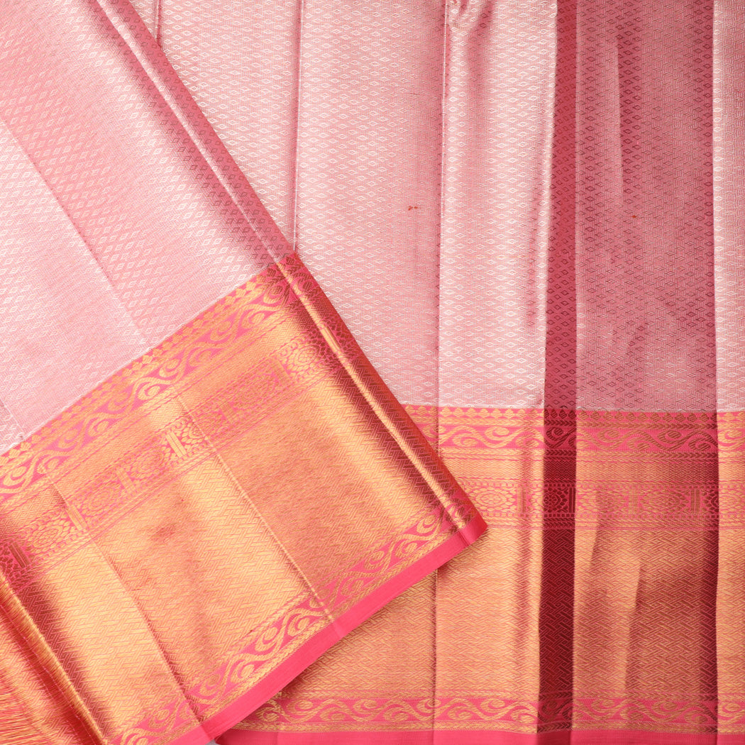 Pastel Pink Kanjivaram Silk Saree With Floral Pattern