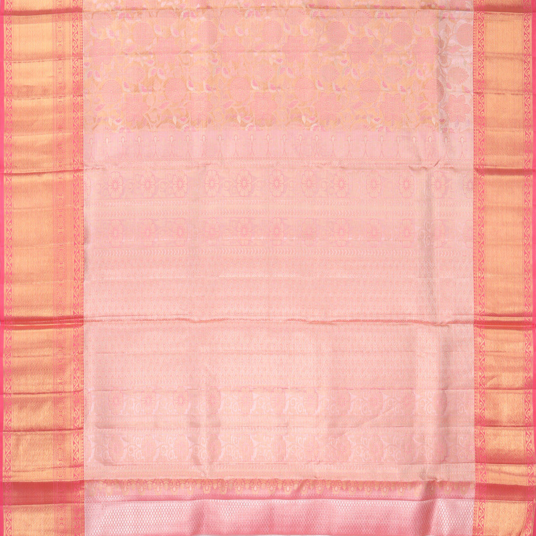Pastel Pink Kanjivaram Silk Saree With Floral Pattern