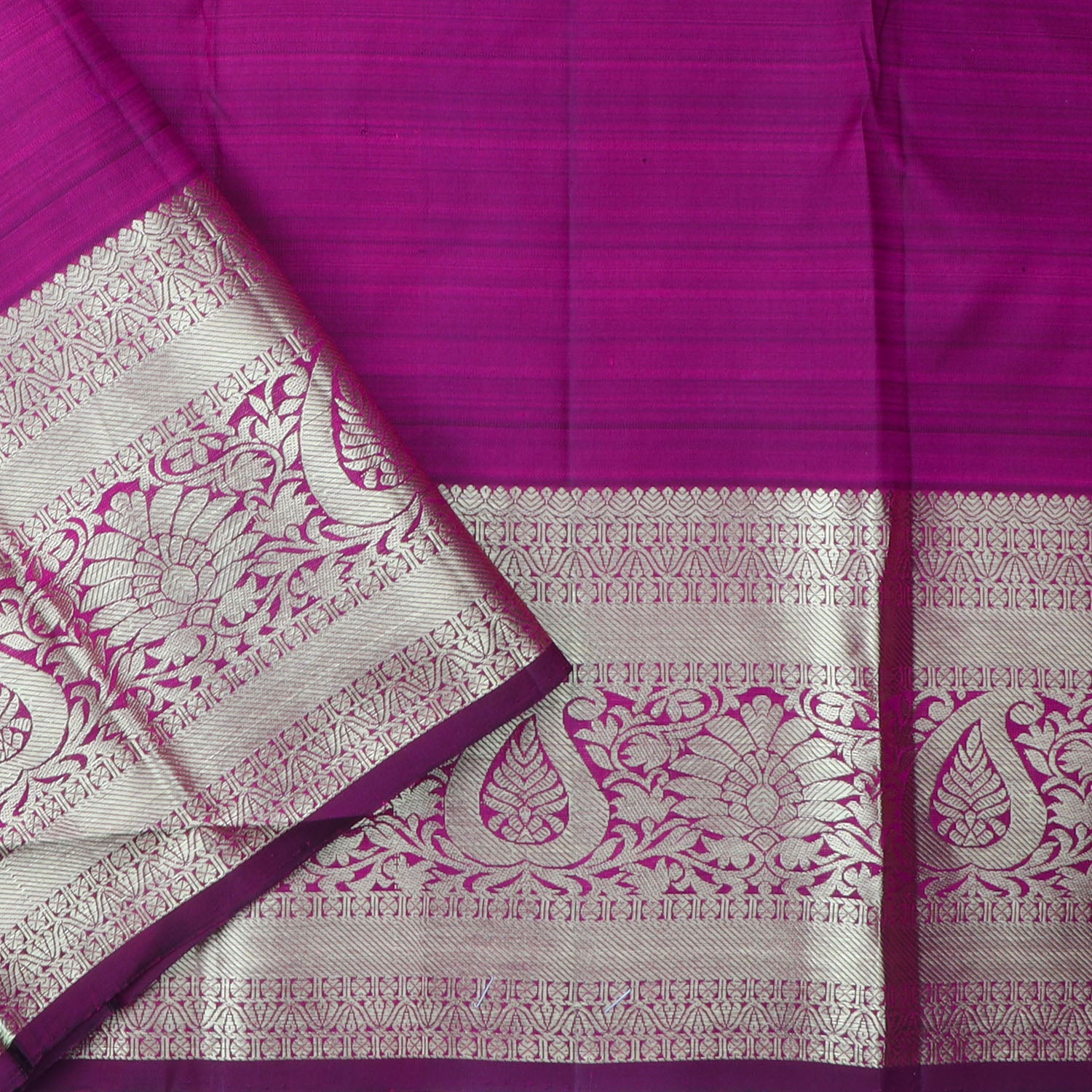 Magenta Pink Kanjivaram Silk Saree With Floral Paisley Motifs