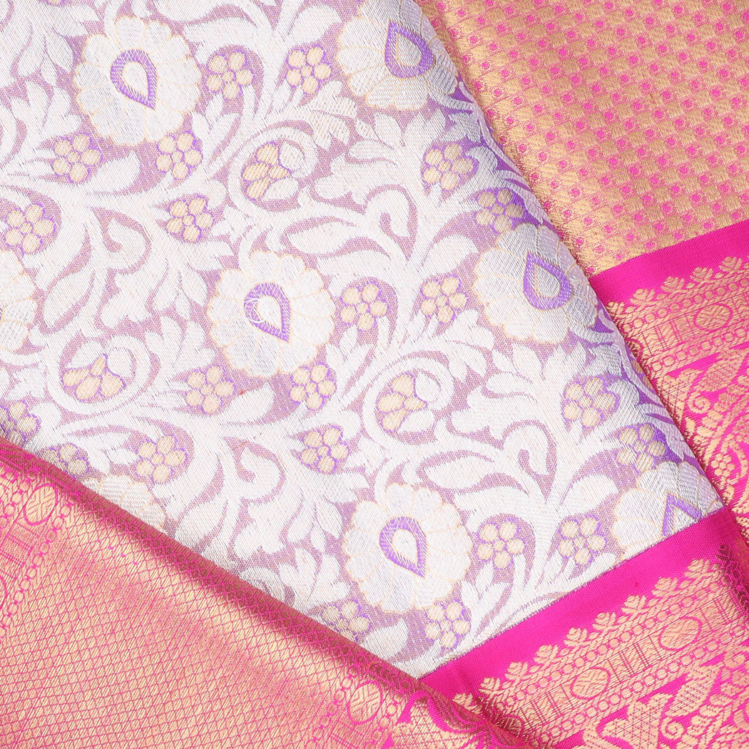 Purple Kanjivaram Silk Saree With Floral Pattern