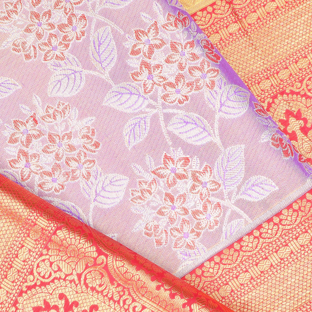Purple Kanjivaram Silk Saree With Floral Motif Pattern