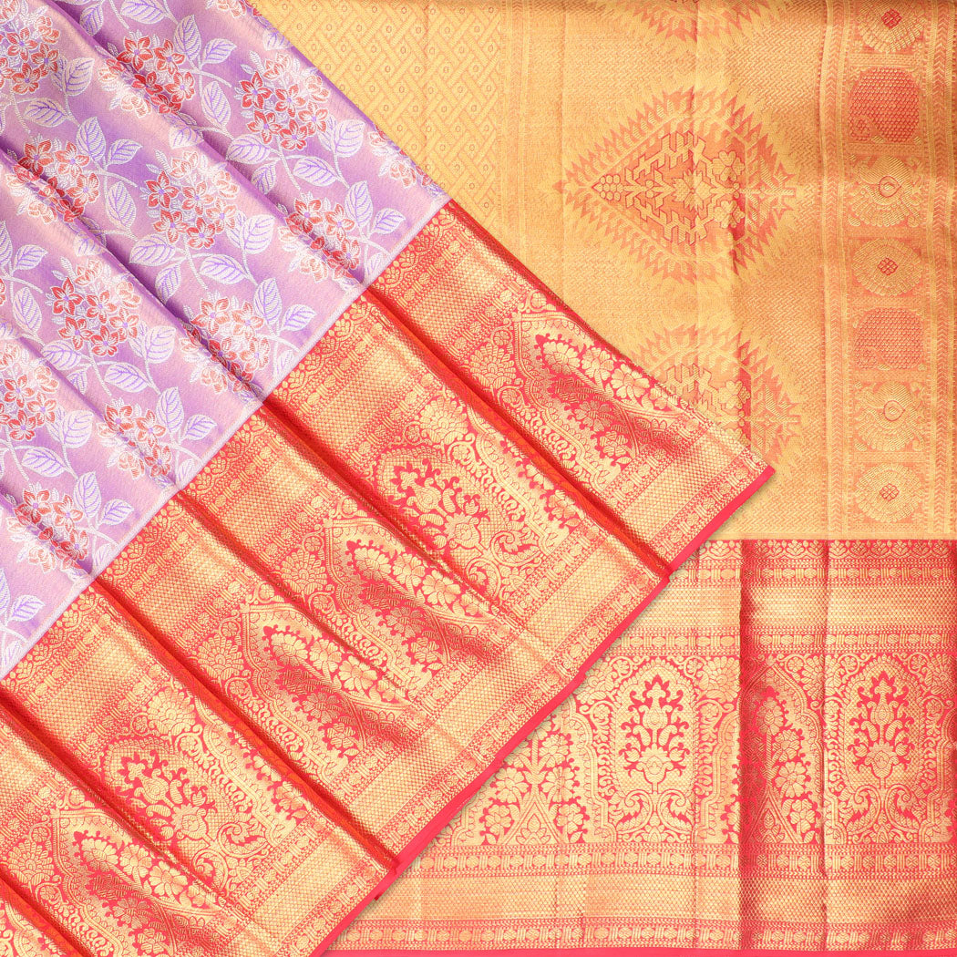Purple Kanjivaram Silk Saree With Floral Motif Pattern