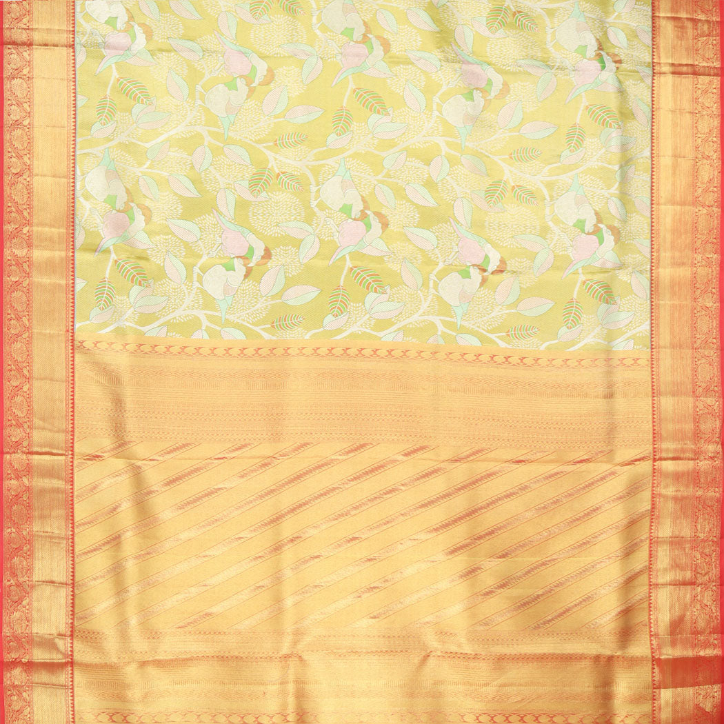 Gold Tissue Kanjivaram Silk Saree With Floral And Bird Motifs