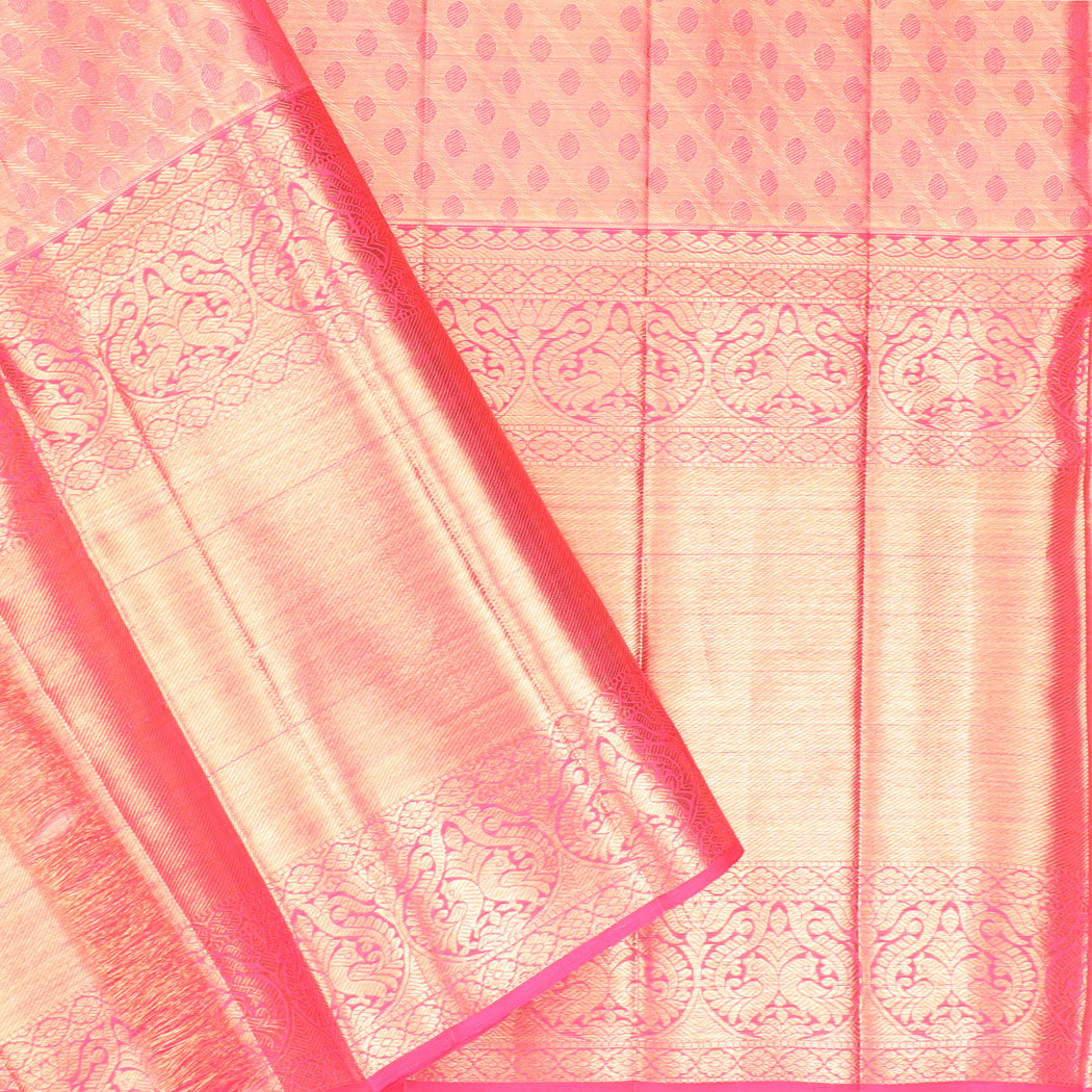 Peach Pink Tissue Kanjivaram Silk Saree With Floral Motif Jaal Pattern