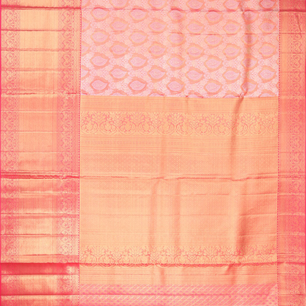 Peach Pink Tissue Kanjivaram Silk Saree With Floral Motif Jaal Pattern