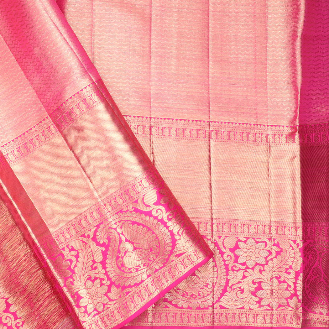 Pink Kanjivaram Silk Saree With Floral And Bird Motif Pattern