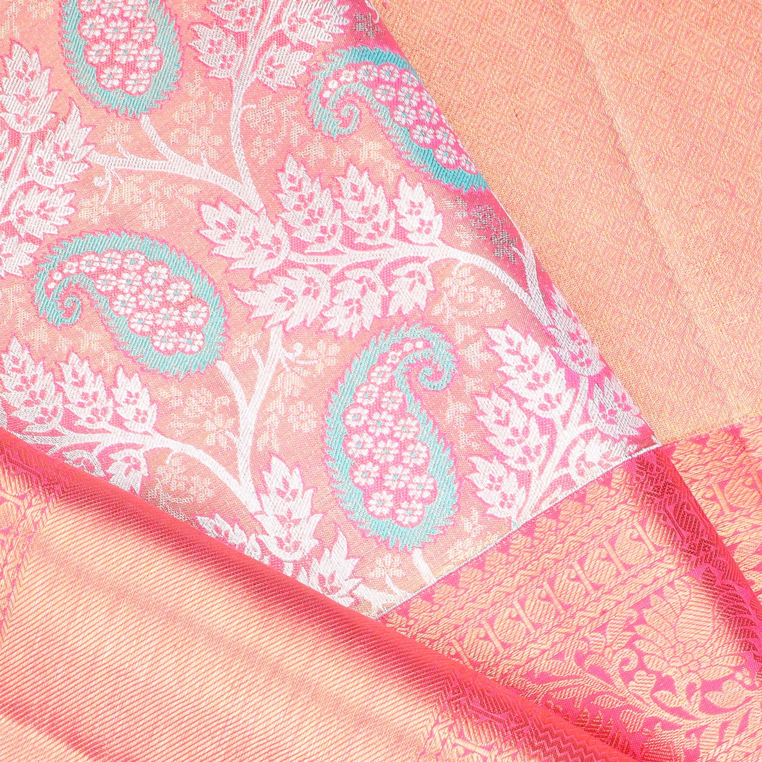 Pink Tissue Kanjivaram Silk Saree With Floral Jaal Design