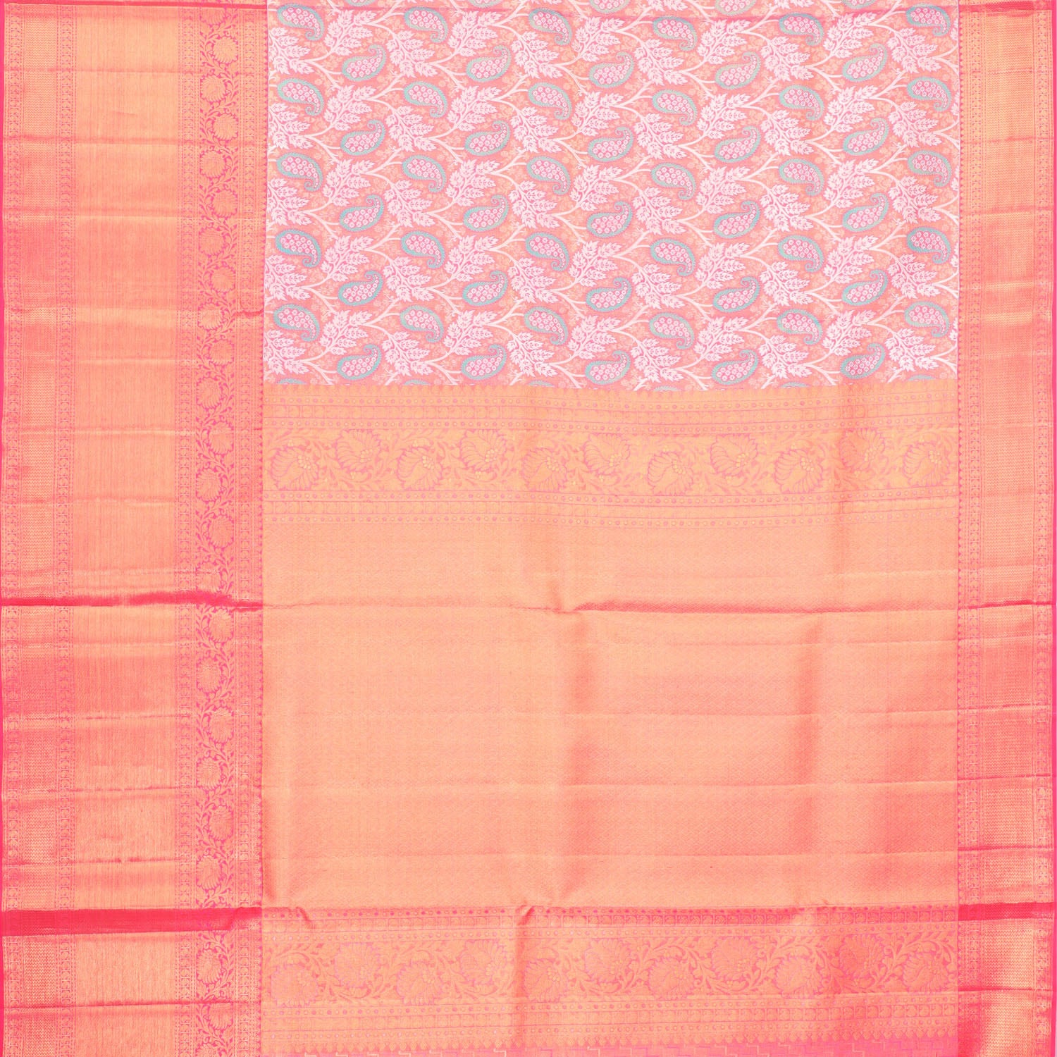 Pink Tissue Kanjivaram Silk Saree With Floral Jaal Design