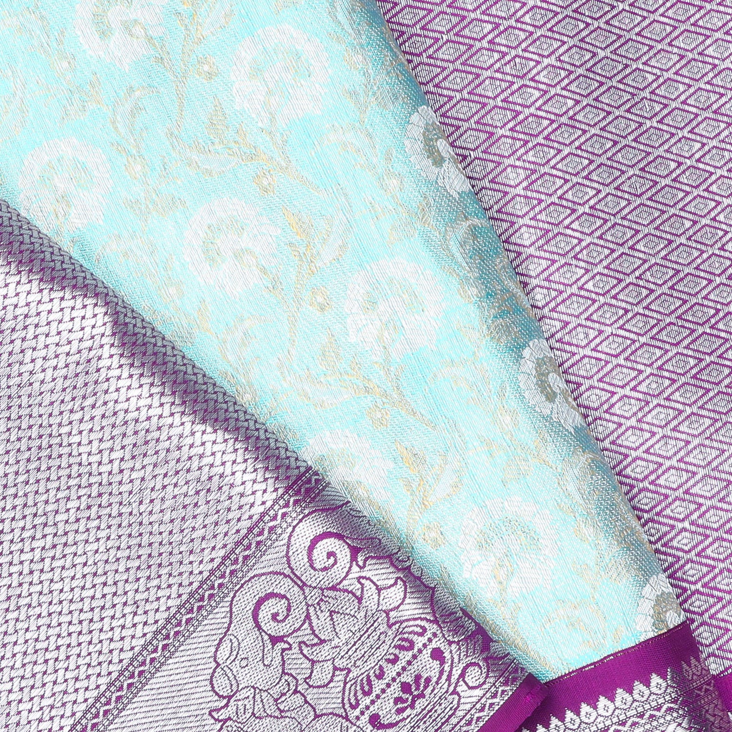 Light Blue Tissue Kanjivaram Silk Saree With Floral Jaal Design
