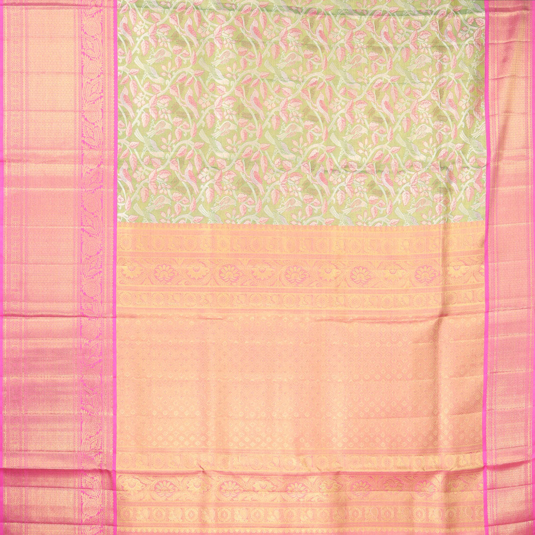 Green Tissue Kanjivaram Silk Saree With Bird And Pattern