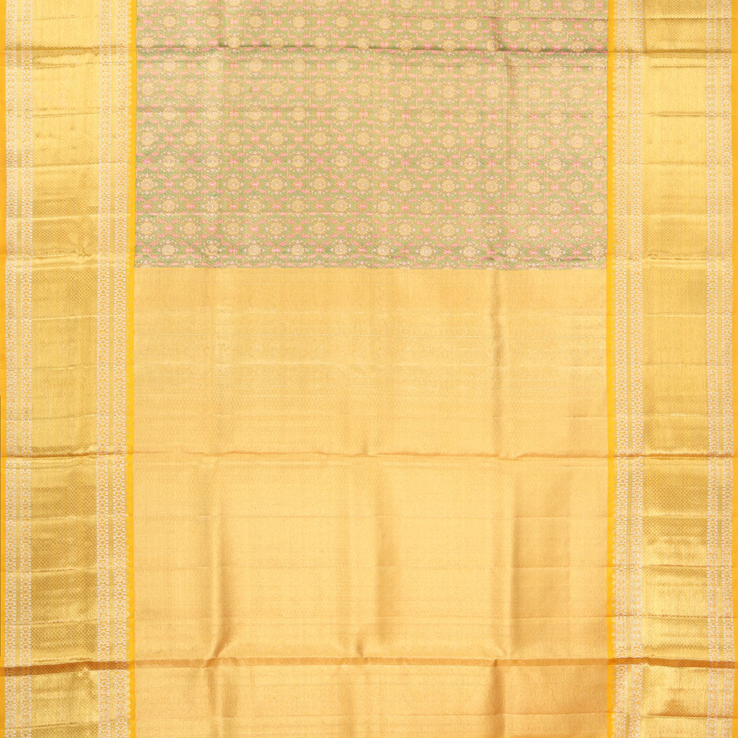 Pastel Green Kanjivaram Silk Saree With Floral Motif Pattern