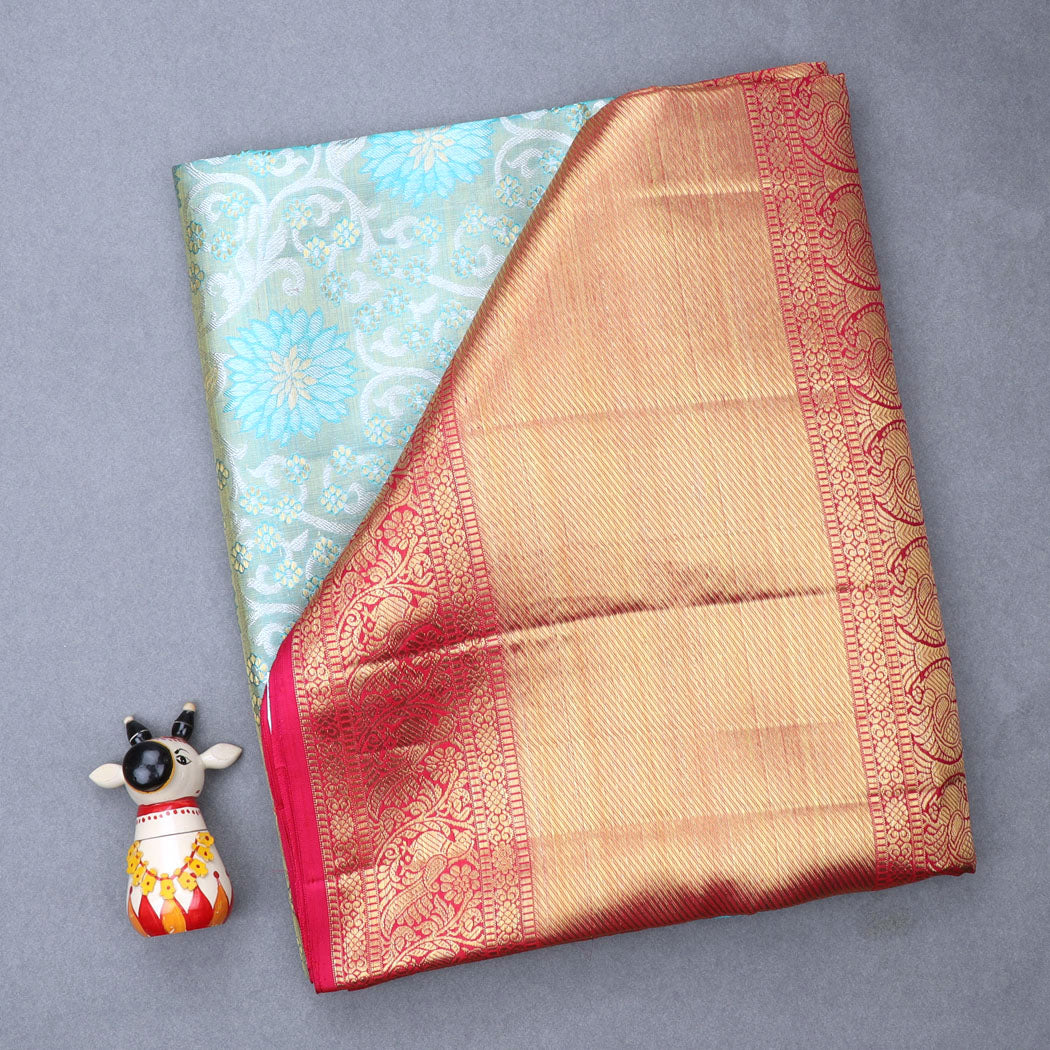 Blue Tissue Kanjivaram Silk Saree With Floral Motif Pattern