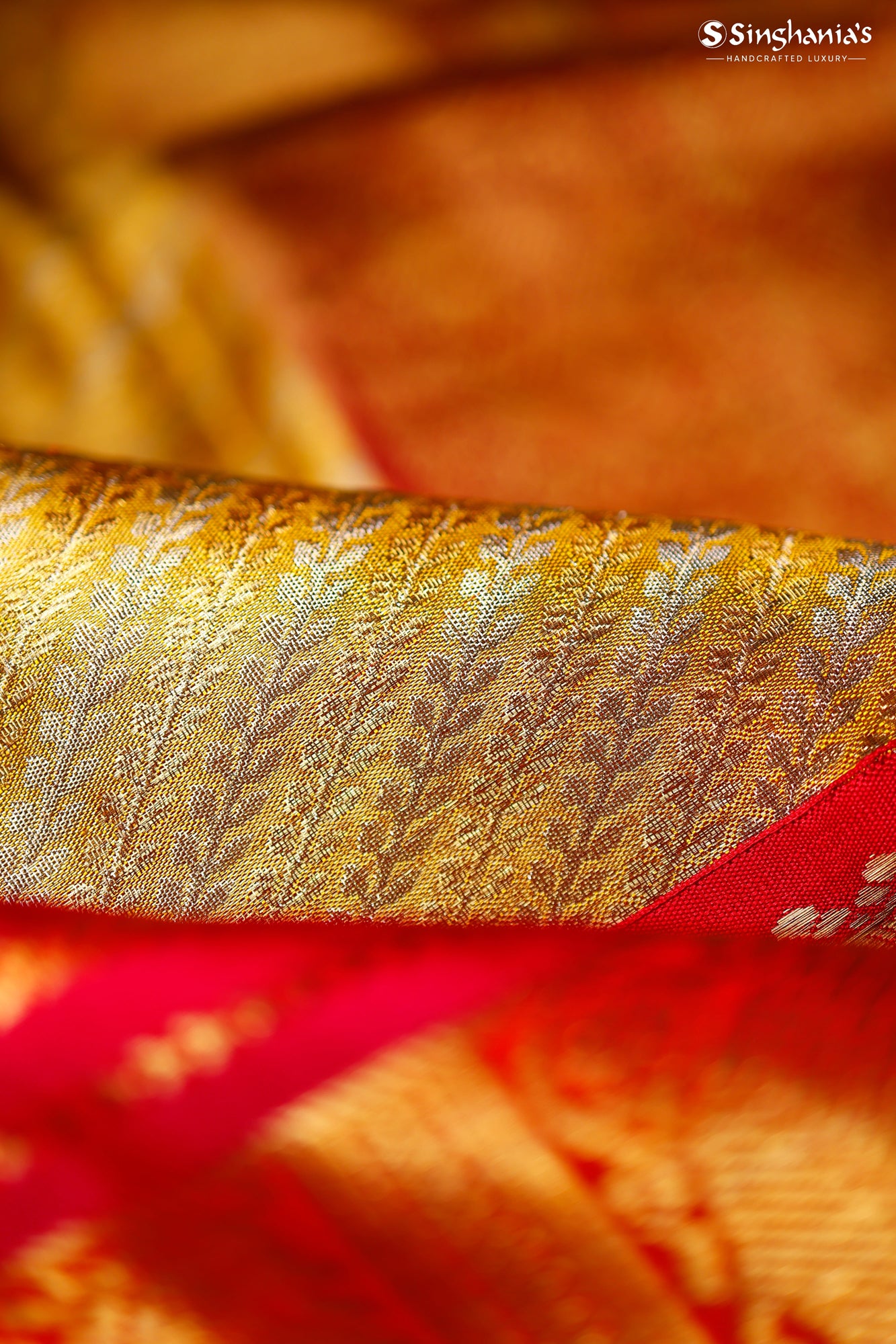 Gold Tissue Kanjivaram Silk Saree With Stripes Pattern