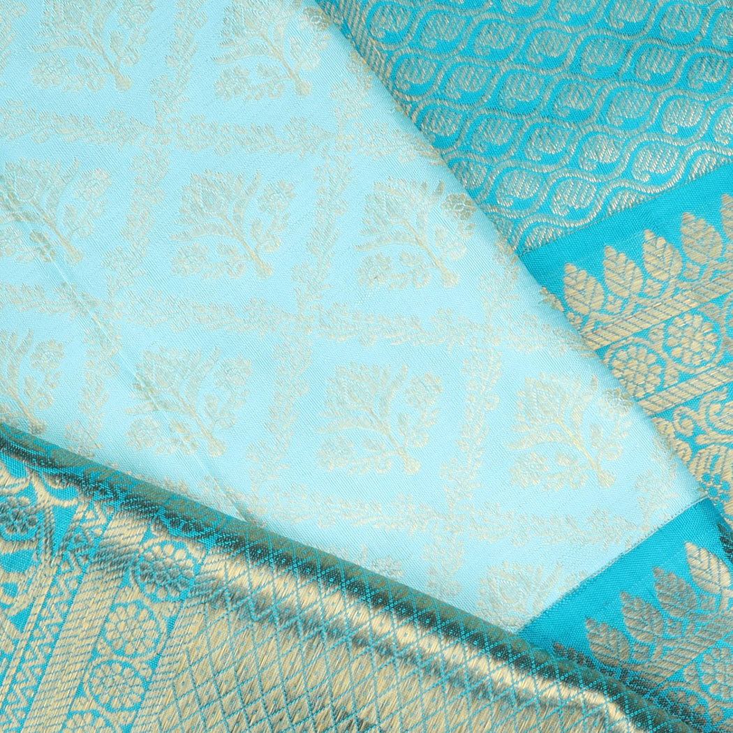 Pastel Blue Kanjivaram Silk Saree With Floral Motif Pattern