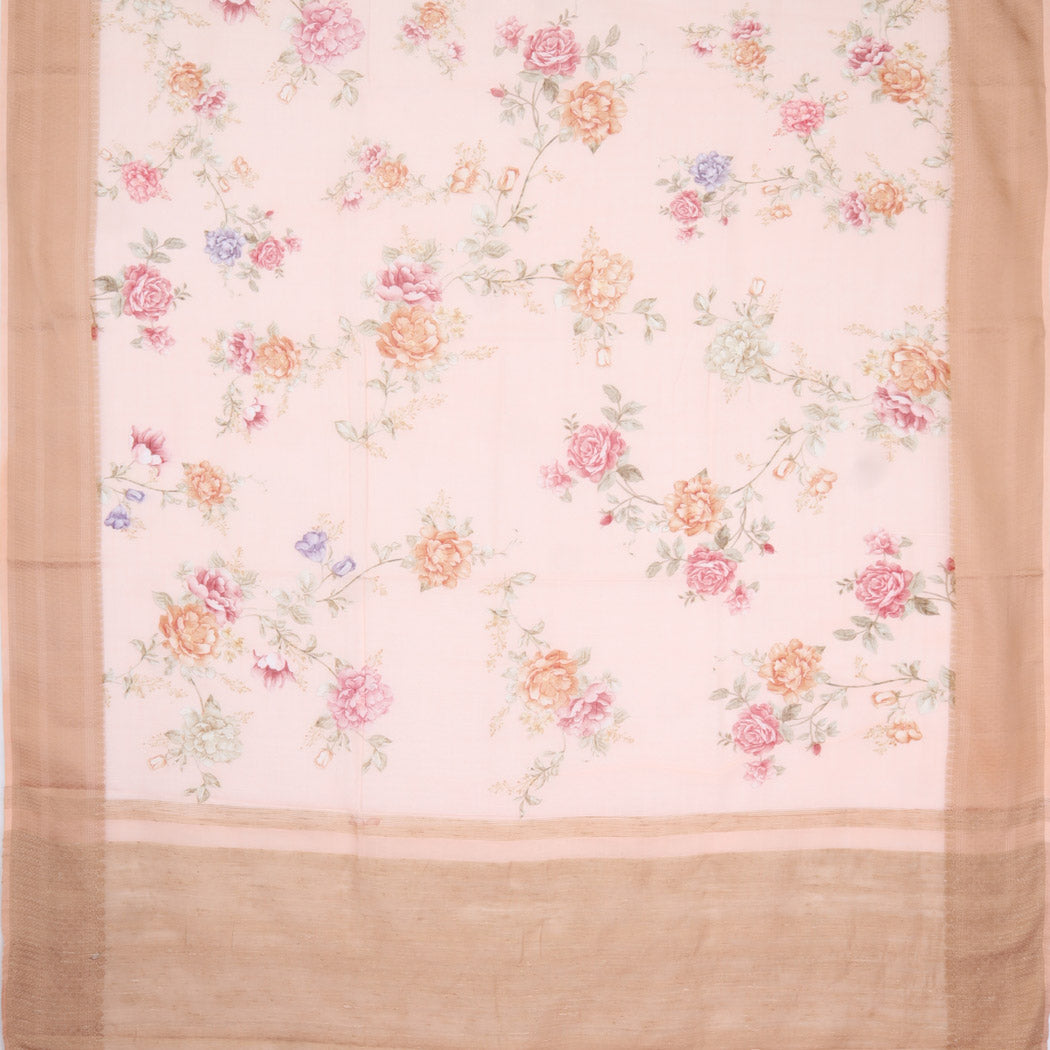 Pastel Peach Chanderi Silk Saree With Printed Floral Pattern