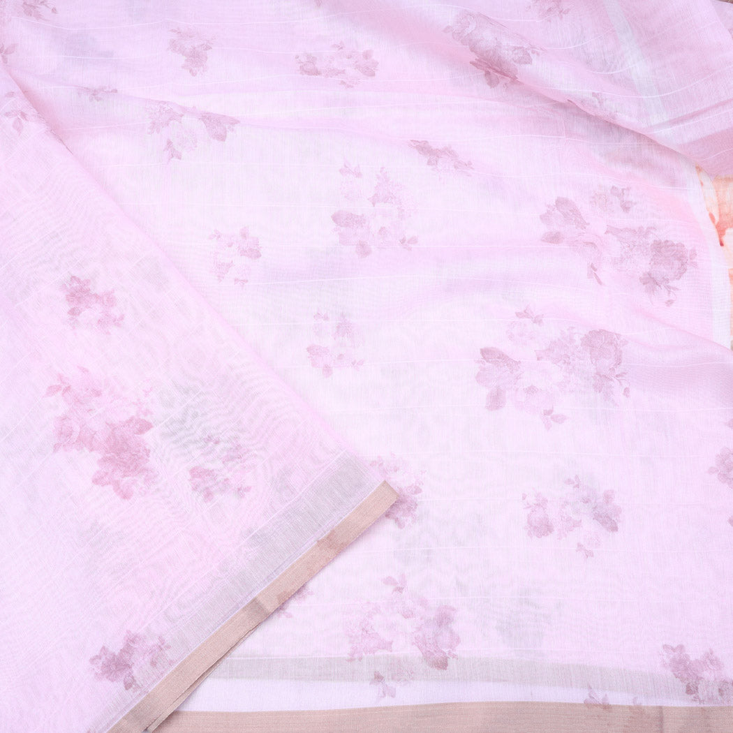 Pastel Pink Chanderi Silk Saree With Printed Floral Pattern