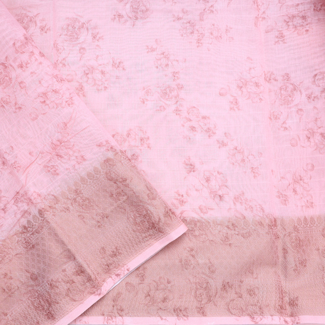 Light Pink Chanderi Silk Saree With Printed Floral Pattern