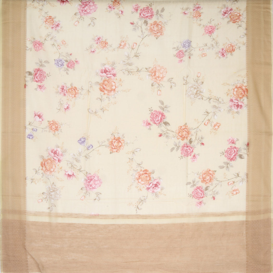 Beige Chanderi Silk Saree With Printed Floral Pattern