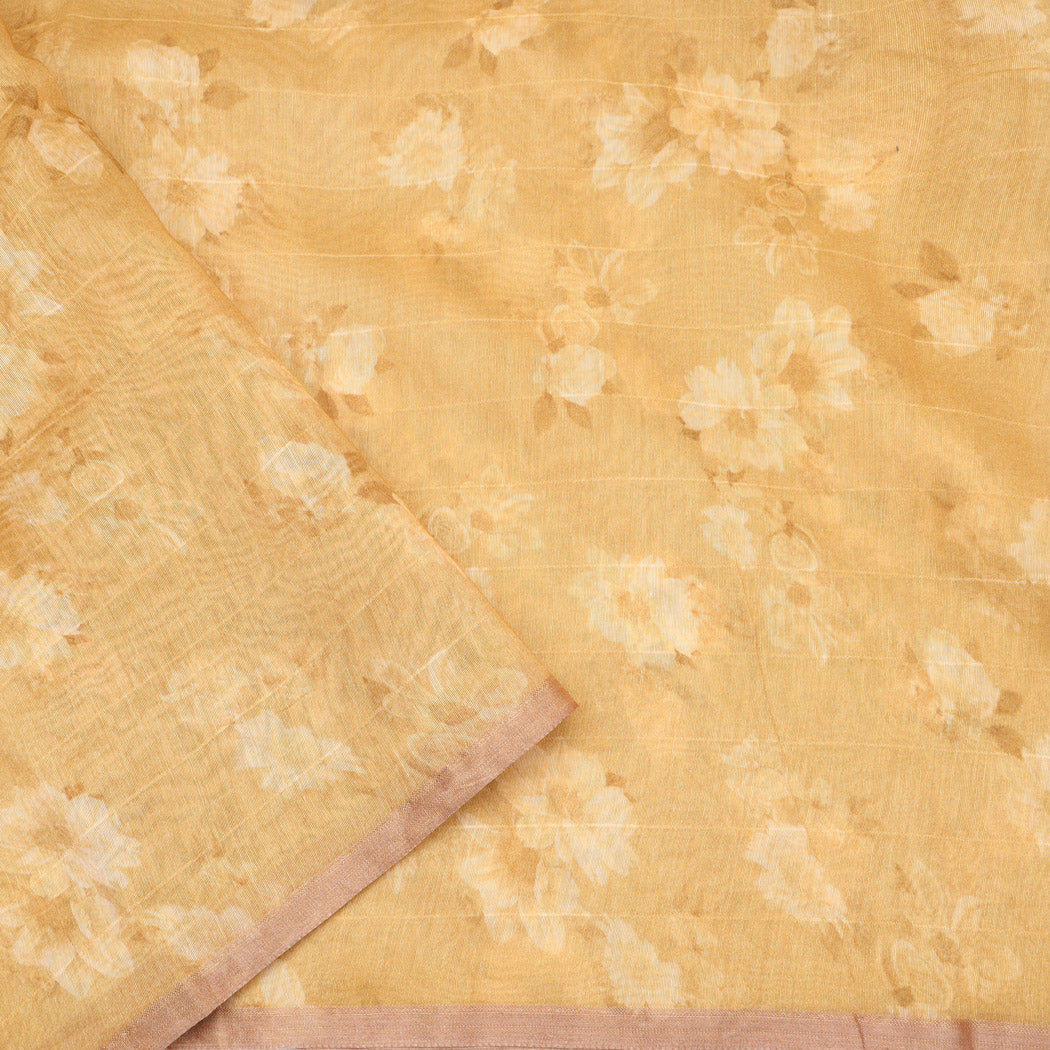 Pale Orange Chanderi Silk Saree With Printed Floral Pattern