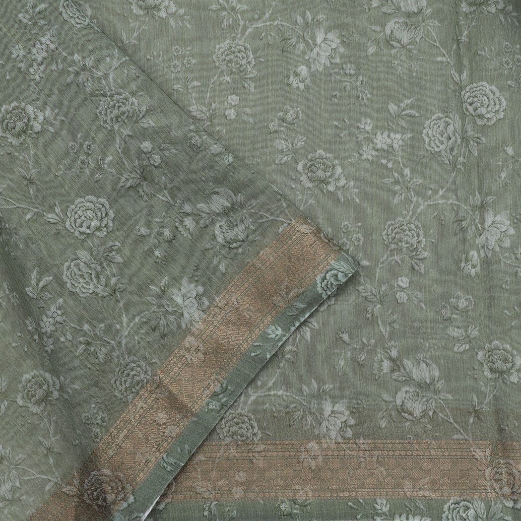 Ammy Green Chanderi Silk Saree With Floral Printed Motifs