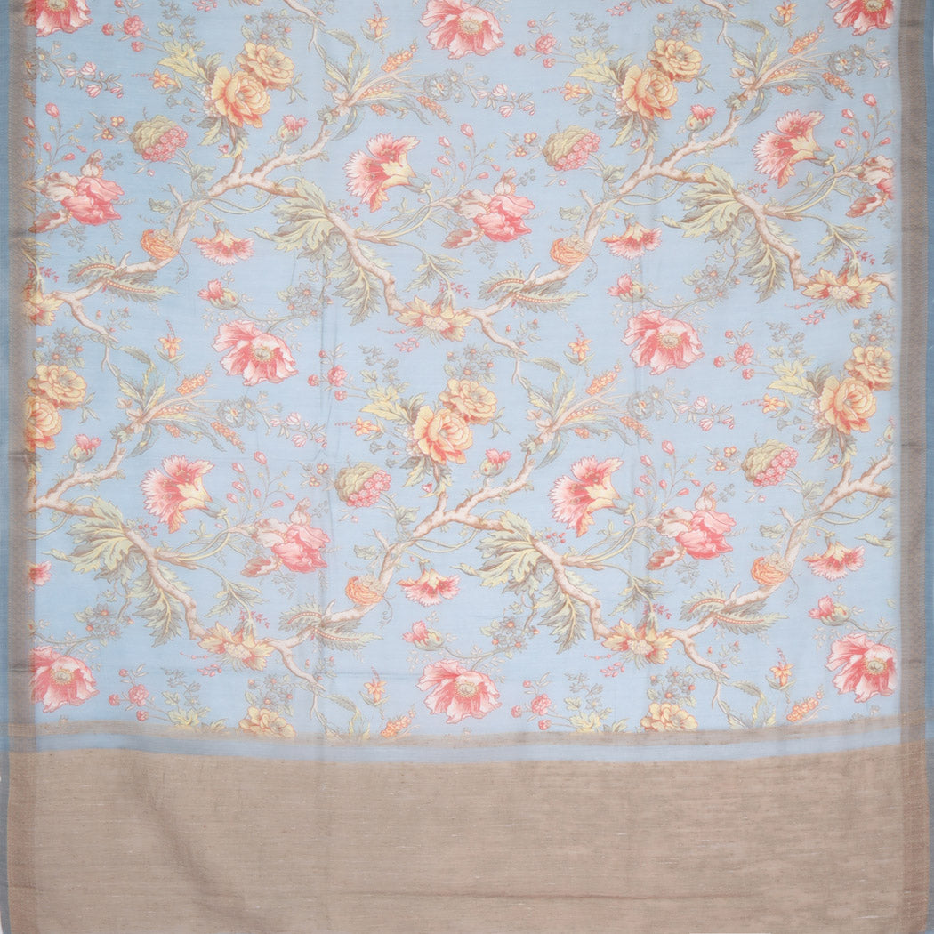 Powder Blue Chanderi Silk Saree With Floral Printed Motifs