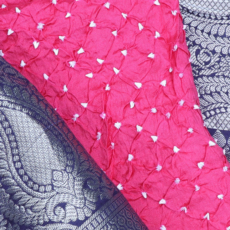 Bubblegum Pink Bandhani Kanjivaram Silk Saree