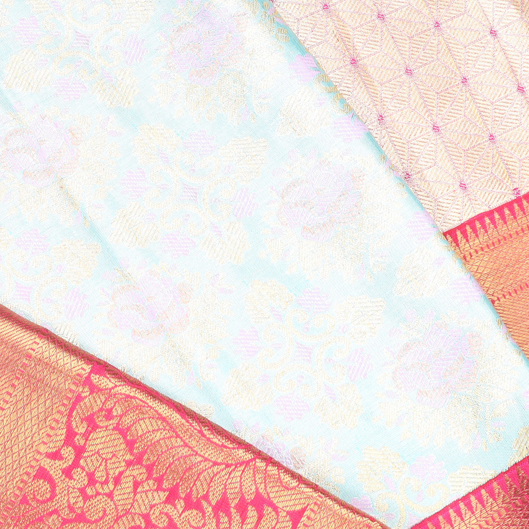 Ice Blue Tissue Kanjivaram Silk Saree With Floral Pattern