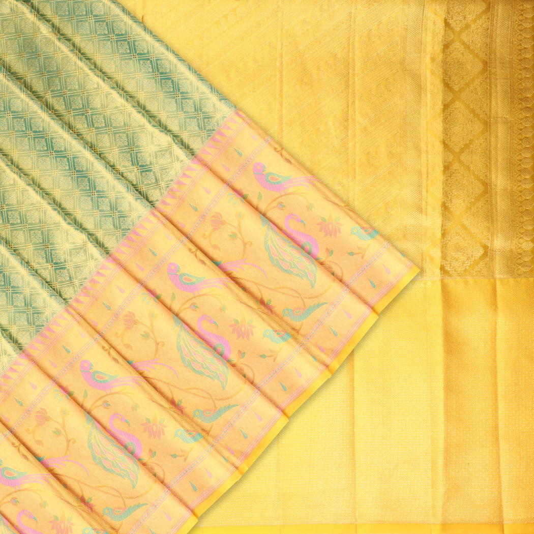 Bright Blue Tissue Kanjivaram Silk Saree With Floral Pattern