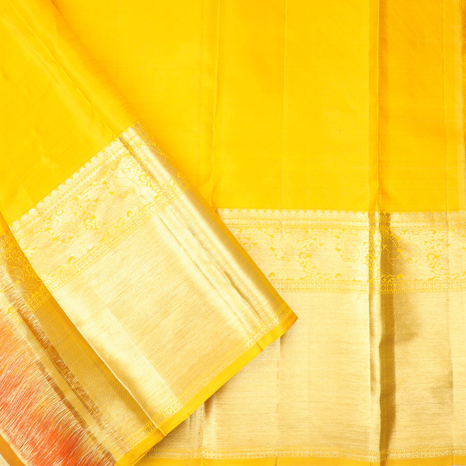 Vibrant Orange Kanjivaram Silk Saree With Floral Pattern