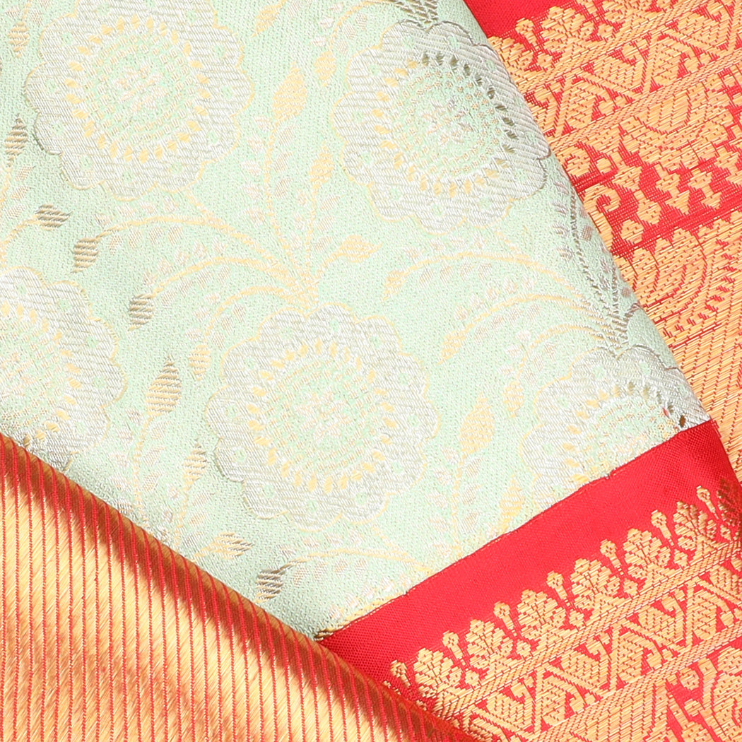 Pastel Pista Green Kanjivaram Silk Saree With Floral Pattern