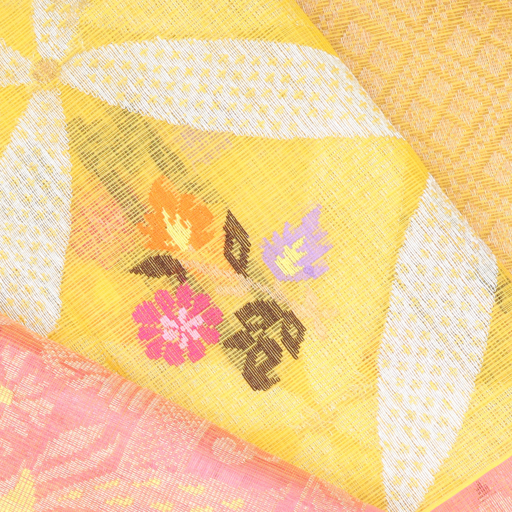 Mustard Yellow Kota Silk Saree With Floral Buttas